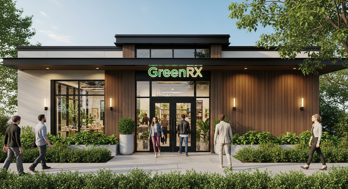 Welcoming dispensary entrance daytime