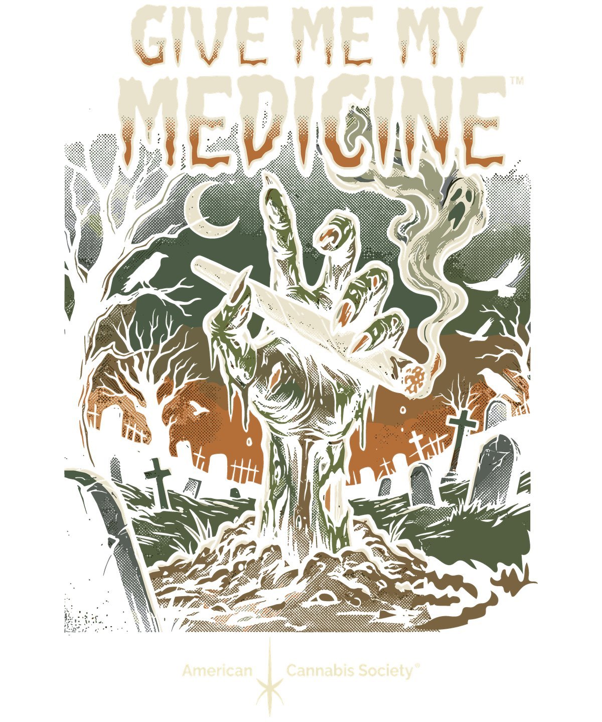 THCA Wisconsin Give Me My Medicine™ zombie hand art by American Cannabis Society® at GreenRX™